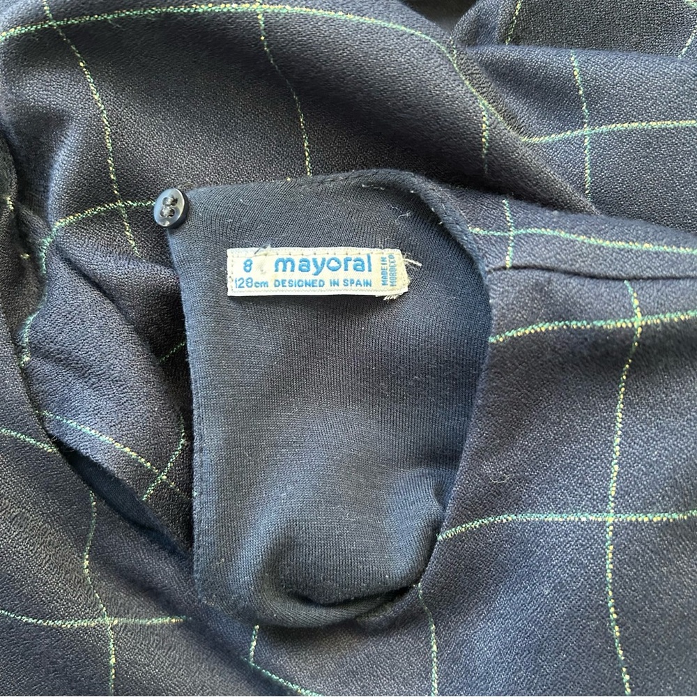 Mayoral Girls Navy Blue And Gold Check Dress, Size 8 - Picture 9 of 12